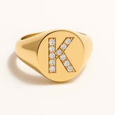 "K" 9ct yellow gold diamond set initial K signet ring